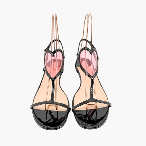 Christian Louboutin Cora PVC Heart T-Strap Flat Sandals EU 40 US 10 Black Patent - Picture 2 of 11